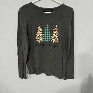 Rachel Zoe Merry & Bright Christmas Tree Top Women's Size XL Animal Print & Gray